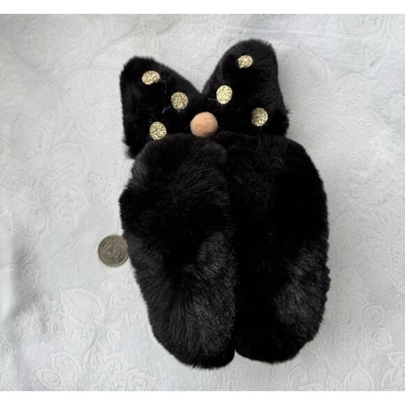 NEW Women’s Earmuffs Eurasier Spitz Ears Fuzzy Fun Warm Bow Bling Black Gold - Picture 6 of 10